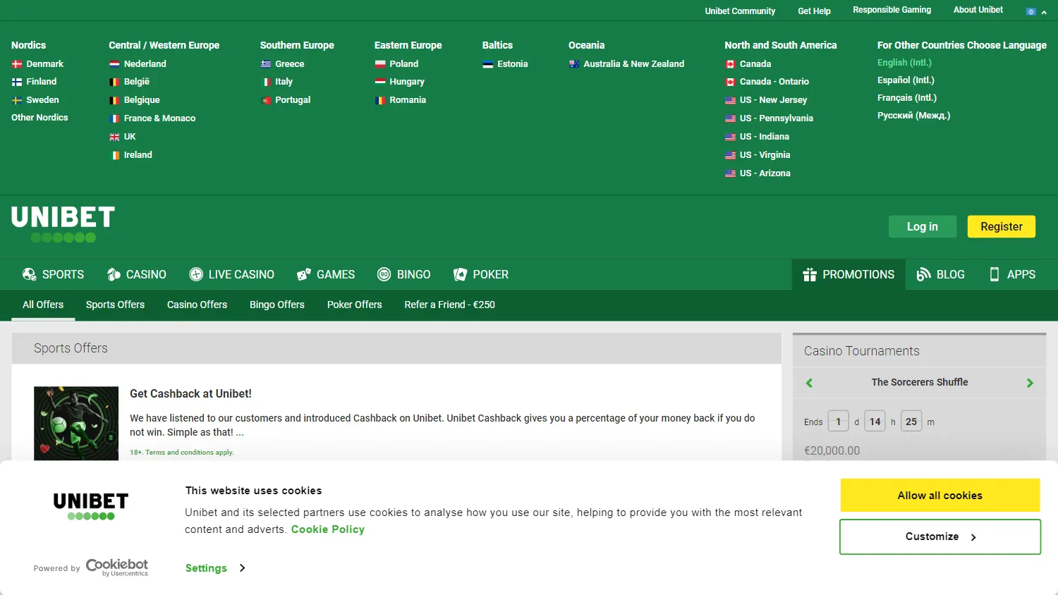 Unibet Casino desktop promotions screen